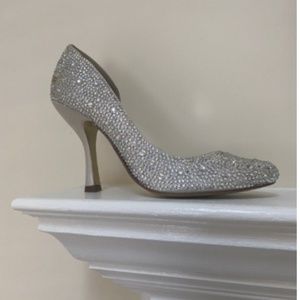 BENJAMIN ADAMS Swarovski Crystal Pumps D-orsay Silver 7.5 Wedding Shoes 4" Heel